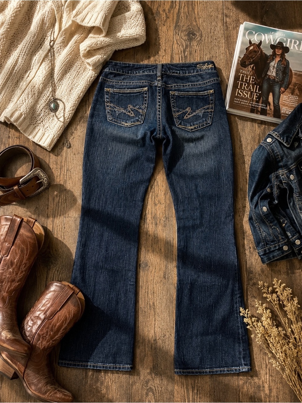 Silver Jeans Dark Wash Toni Low Rise Y2K Bootcut Rodeo Western Embroidered Pocke